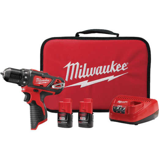 Milwaukee M12 3/8 In. Cordless Drill/Driver Kit with (2) 1.5 Ah Batteries & Charger